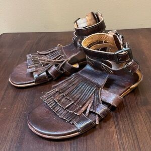 Bed Stu Alena Leather Sandals, Fringe, Brown, Women’s Size 6.5